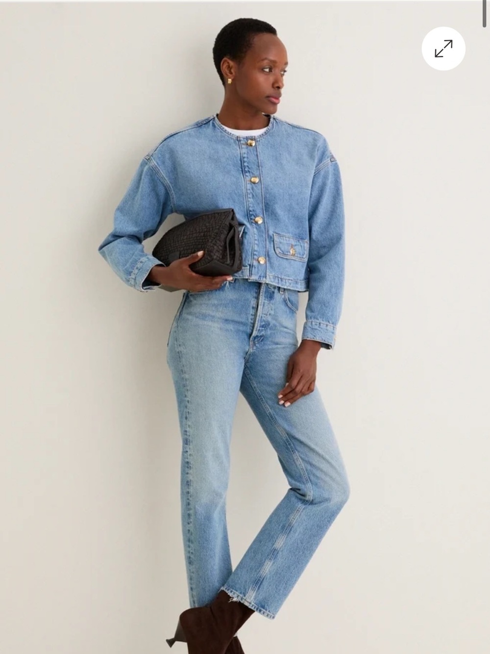 Tuckernuck- Anine Bing Light Blue Denim Jacket with Gold Buttons - Picture 4 of 9